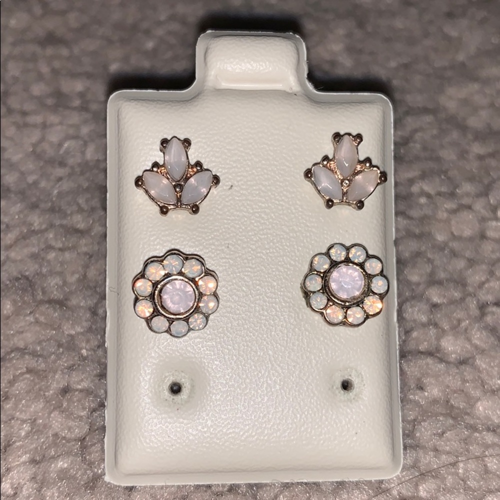 Pink Flower&Leaf Combo Studs